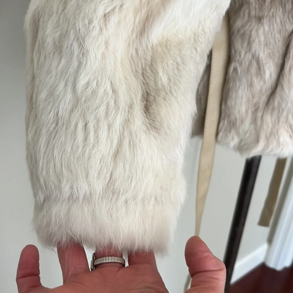 Winter White and Light Taupe Rabbit Coat - Picture 7 of 13